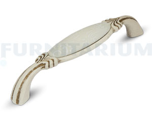 Ручка-скоба 128мм cлоновая кость/золото винтаж, керамика белые узоры, WMN.781.128.00T5/Z01