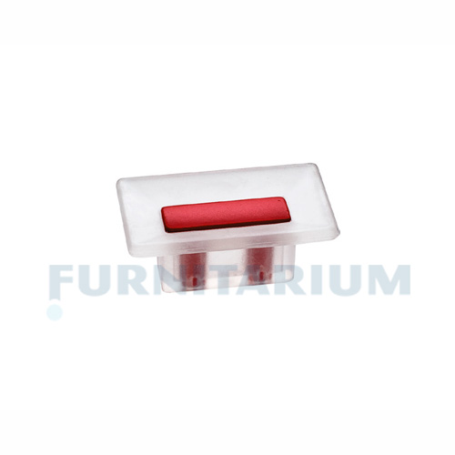 Ручка-кнопка 16мм, отделка транспарент матовый + красный, MM81069 16 RED