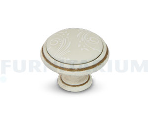 Ручка-кнопка D35мм cлоновая кость/золото винтаж, керамика белые узоры, WPO.781.000.00T5